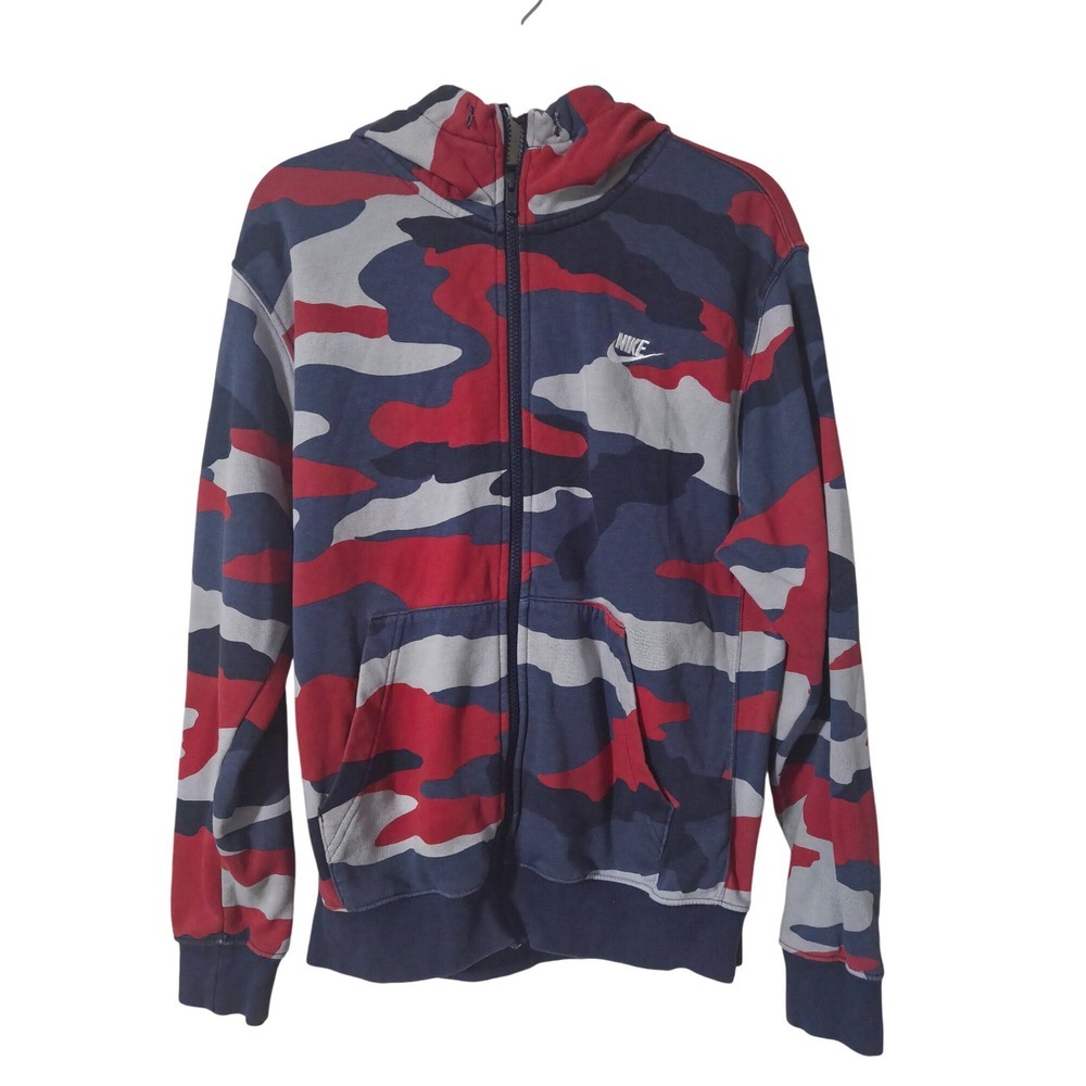 Nike Camo Full Zip Hoodie Sweatshirt Men's Size Small Red Blue Gray